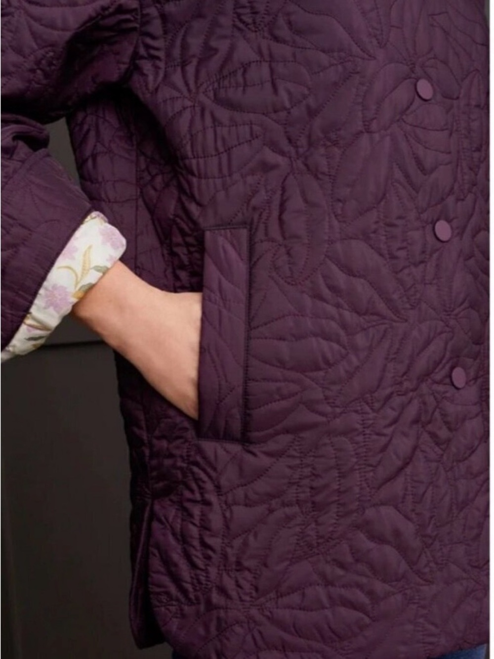 Tribal Jeans Quilted Long-Sleeve Puffer Shacket - Plum, Size Large. - Picture 4 of 11